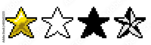 set of pixel star, rating, ranking icon symbol ui and ux design, glyphs and stroke line icon