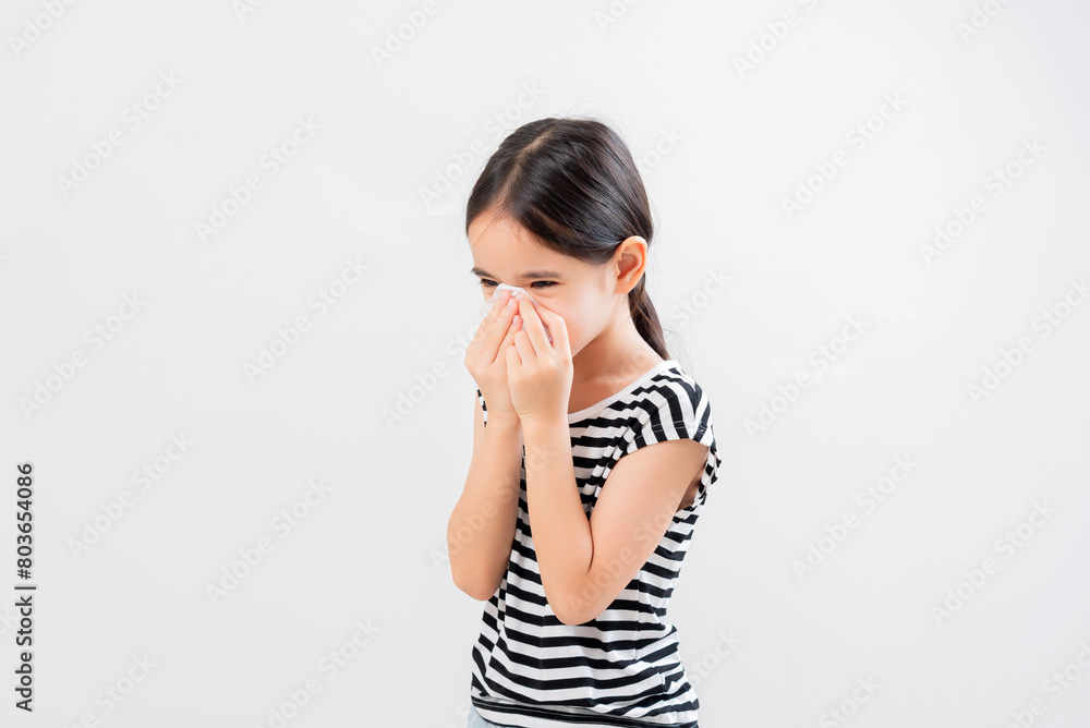 Little asian kid girl with allergy sneezing Little asian kid girl with allergy sneezing