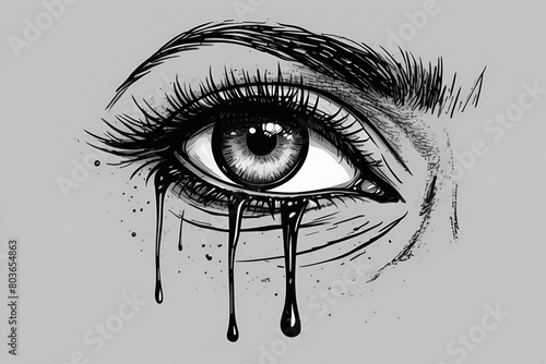 eye of a girl, sad eye, crying, tears are falling down from the eye.