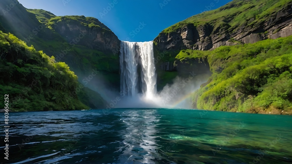 Fototapeta premium waterfall in the forest Nature's Symphony Majestic Waterfall in the Wilderness