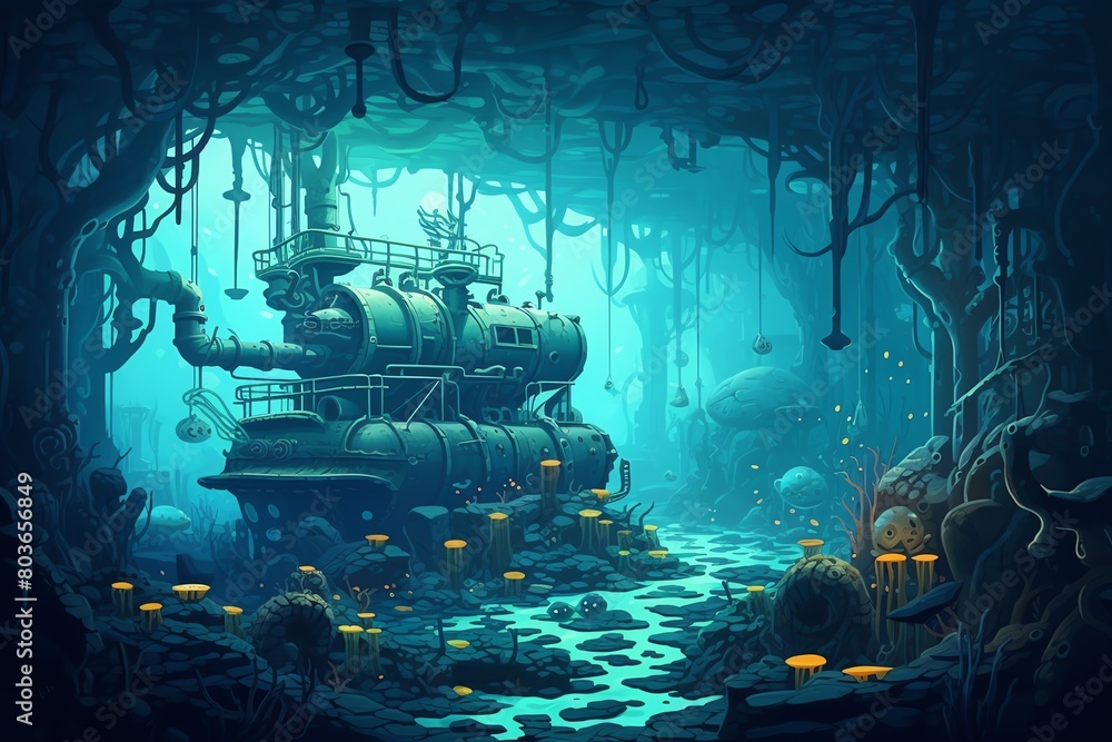 Craft a surreal underwater landscape using pixel art, featuring unexpected camera angles that showcase the intricate details of futuristic gadgets hidden beneath the waves Craft a surreal underwater landscape using pixel art, featuring unexpected camera angles that showcase the intricate details of futuristic gadgets hidden beneath the waves