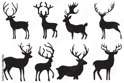 Deer silhouette vector set, Deer silhouette hunting silhouettes pack, Deer vector set, animals silhouette set, Black reindeer silhouettes, Deer vector set