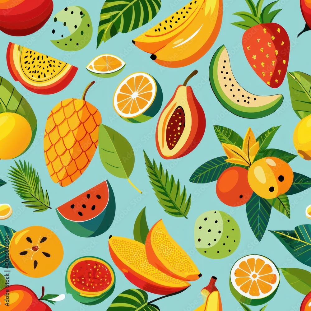 Seamless pattern of tropical island fruits like bananas and mangos, Generative AI Seamless pattern of tropical island fruits like bananas and mangos, Generative AI