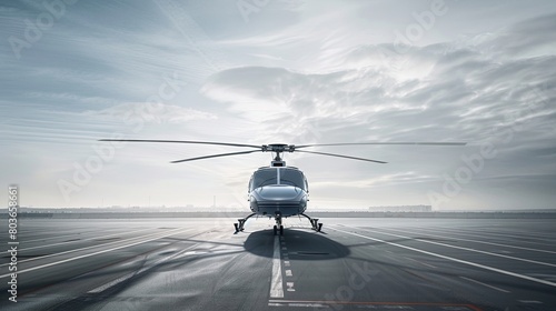A business helicopter with a polished appearance and streamlined design. Luxurious aesthetic backdrop. Generative AI