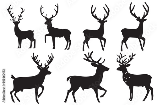 Deer silhouette vector set, Deer silhouette hunting silhouettes pack, Deer vector set, animals silhouette set, Black reindeer silhouettes, Deer vector set