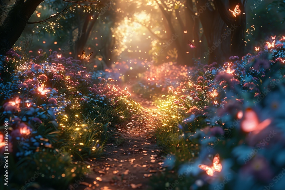 Fototapeta premium Chromatic Canopy: A Fairy Forest Alive with Sparkling Colors