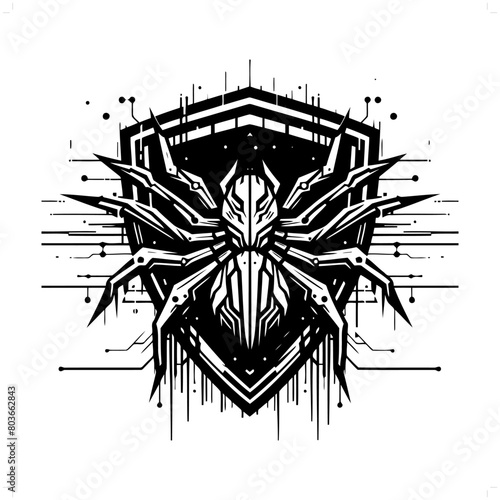 spider silhouette in animal cyberpunk, modern futuristic illustration