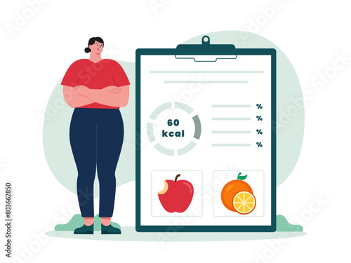 Girl following fruit diet. Diet vector illustration