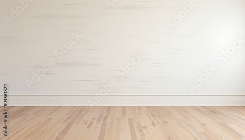  3d rendering   wallpaper Room.   An empty room featuring minimalist design with smooth wooden flooring and a plain white wall with subtle textures.