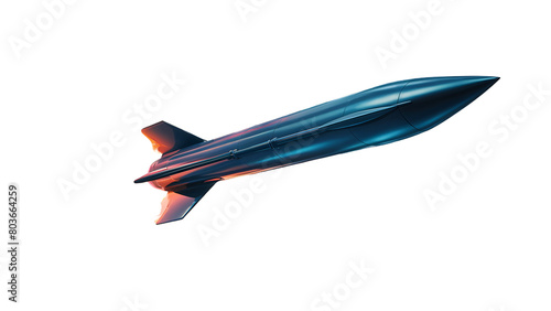 Futuristic Metallic Blue Rocket Isolated on Black Background, Elegantly Reflecting Light, PNG Transparent Background