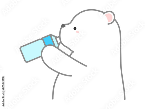 熱中症の予防や対策に関するベクターイラスト、水分補給をして熱中症対策をするシロクマ06