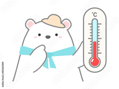 熱中症の予防や対策に関するベクターイラスト、温度気や湿度計で気温を管理するシロクマ02