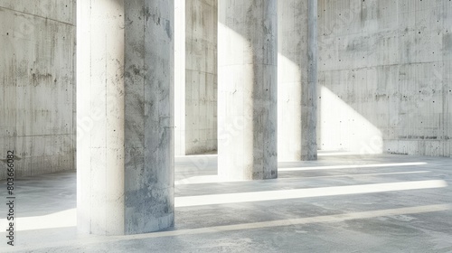 Minimalist concrete pillars basking in serene sunlight