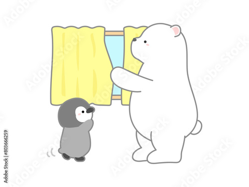 熱中症の予防や対策に関するベクターイラスト、カーテンを閉めて直射日光を遮り部屋の温度を下げる挿し絵02