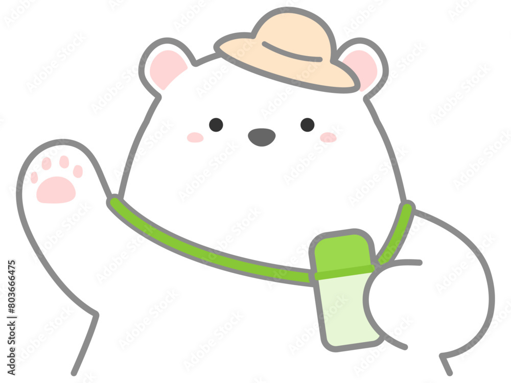 熱中症の予防や対策に関するベクターイラスト、水筒を持ち歩くイメージのシロクマの挿し絵 熱中症の予防や対策に関するベクターイラスト、水筒を持ち歩くイメージのシロクマの挿し絵