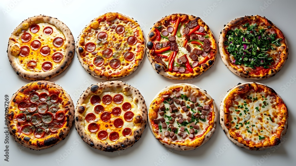 Delectable Pizza Assortment: A Symmetrical Array of Six Mouthwatering Pizzas Delectable Pizza Assortment: A Symmetrical Array of Six Mouthwatering Pizzas