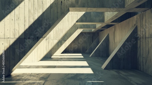 Shadows and light play within a stark concrete stairwell
