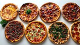 Captivating Pizza Assortment: Six Tantalizing Pizzas in a Stunning Presentation