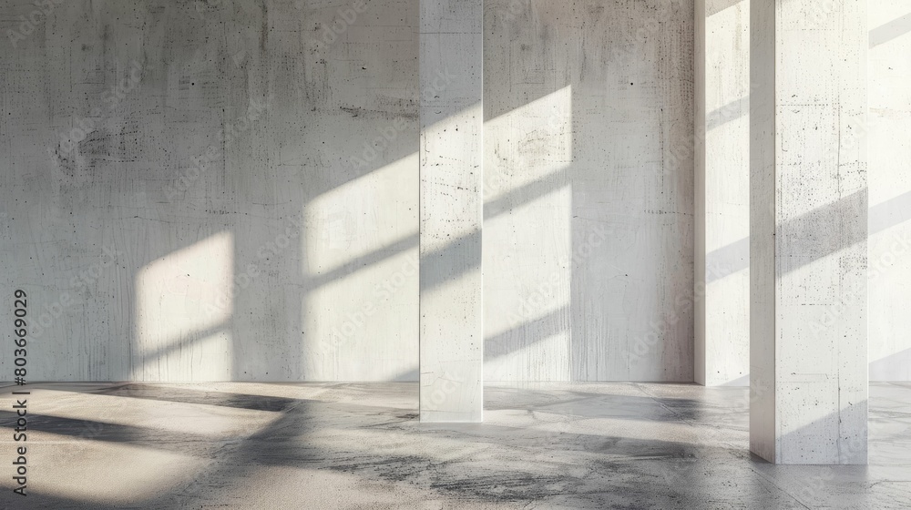 Sunlight casting geometric shadows in a serene minimalist space