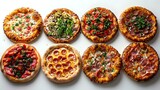 Delicious Pizza Display: A Perfectly Balanced Array of Six Tempting Pizzas