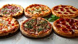 Mouthwatering Pizza Array: A Perfectly Balanced Lineup of Six Tempting Pizzas