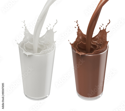 Chocolate and Milk Splash in the glass 3d rendering.