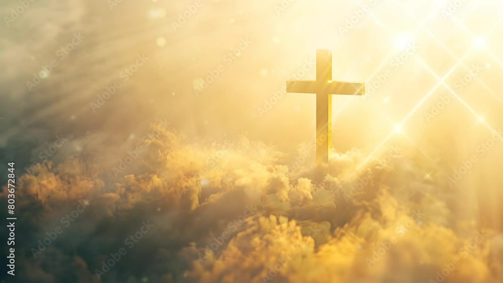 Christian cross on clouds with golden color, Christian cross background Christian cross on clouds with golden color, Christian cross background