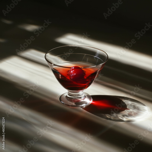 Experience sophistication with a beautifully poured red drink in a crystal-clear wine glass, ideal for fine dining. AI generative.