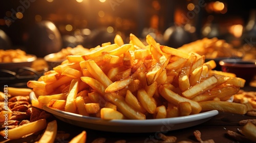 Delicious French fries  crunchy  salty  tasty  with blur background