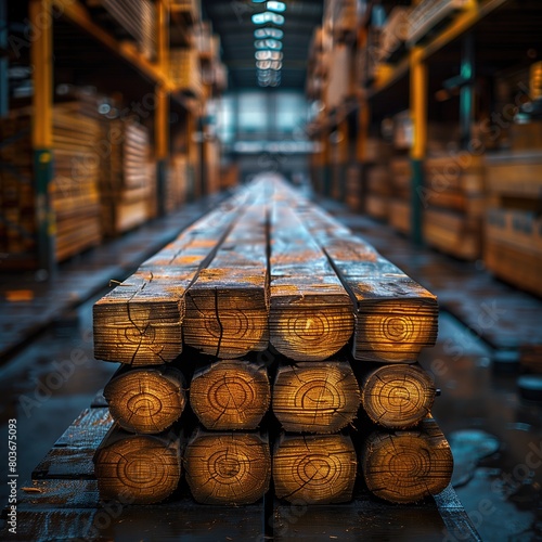 wooden planks in a lumber warehouse photo