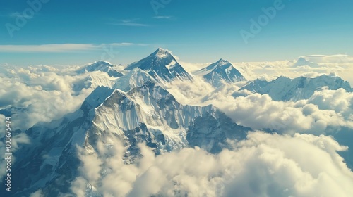 mountain landscape with snow and clouds