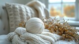 Cozy Knitwork and Yarn Ball in Soft Earth Tones