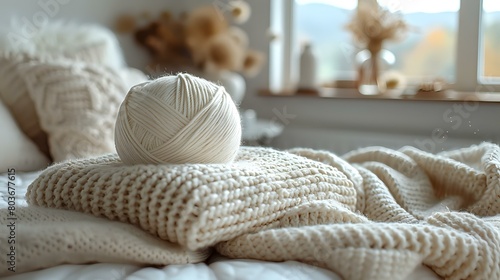 Tranquil Knitwork and Yarn Ball with Tactile Richness