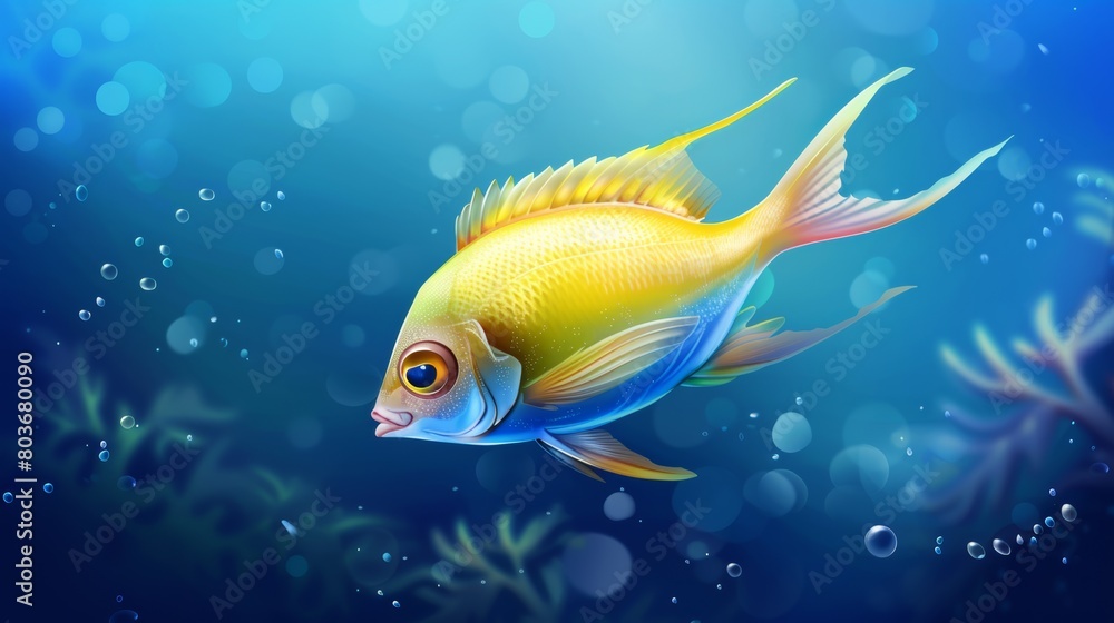 Illustration of a fish swimming in deep blue sea. fish. Illustrations