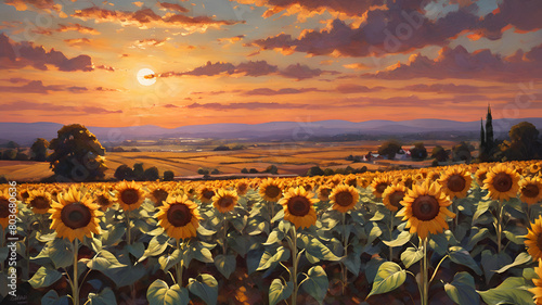 Field of cornflowers sunset scene summer nature hyperrealistic realness
 photo