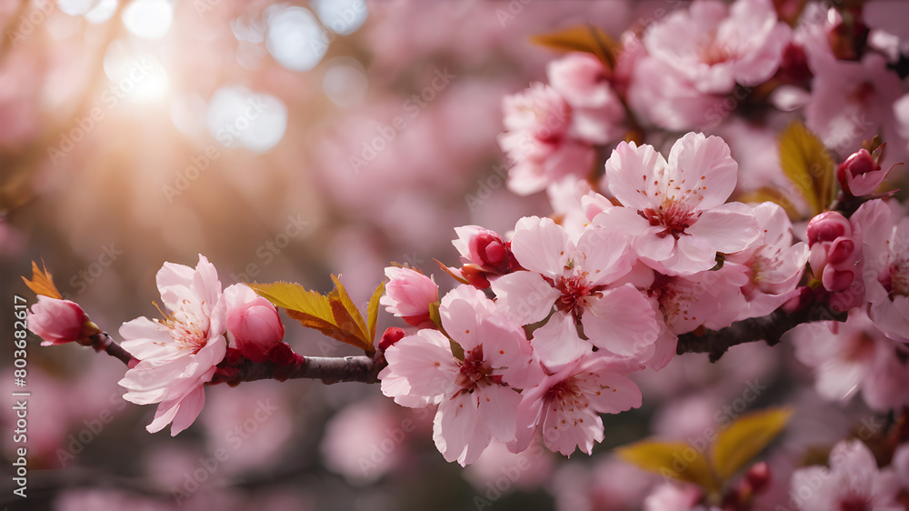 Obraz premium Cherry blossom. Mesmerizing display of sakura in full bloom creating colorful and whimsical tapestry of spring ideal addition to botanical and seasonal concepts