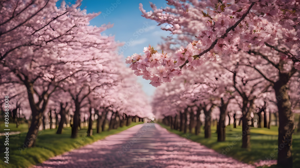 Cherry blossom. Mesmerizing display of sakura in full bloom creating colorful and whimsical tapestry of spring ideal addition to botanical and seasonal concepts Cherry blossom. Mesmerizing display of sakura in full bloom creating colorful and whimsical tapestry of spring ideal addition to botanical and seasonal concepts