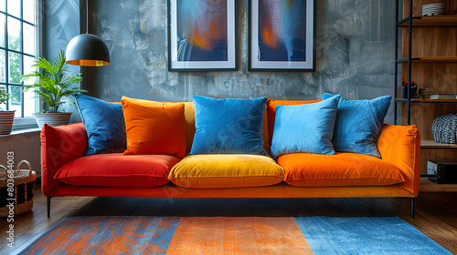 modern living room,
Vivid Cushions Add a Pop of Color to a Contempor photo
