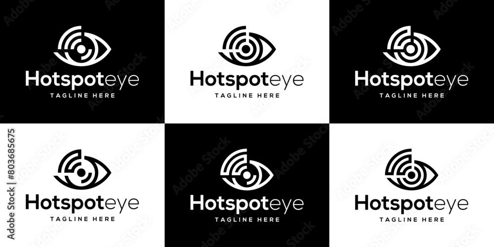 Naklejka premium Vector design template of eye logo combined with wireless. Technology, hotspots, vision. Icon symbols EPS 10