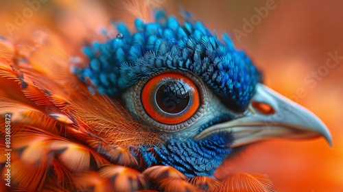 Close-Up Portrait of a Colorful Peacock Head in Wildlife Nature photo