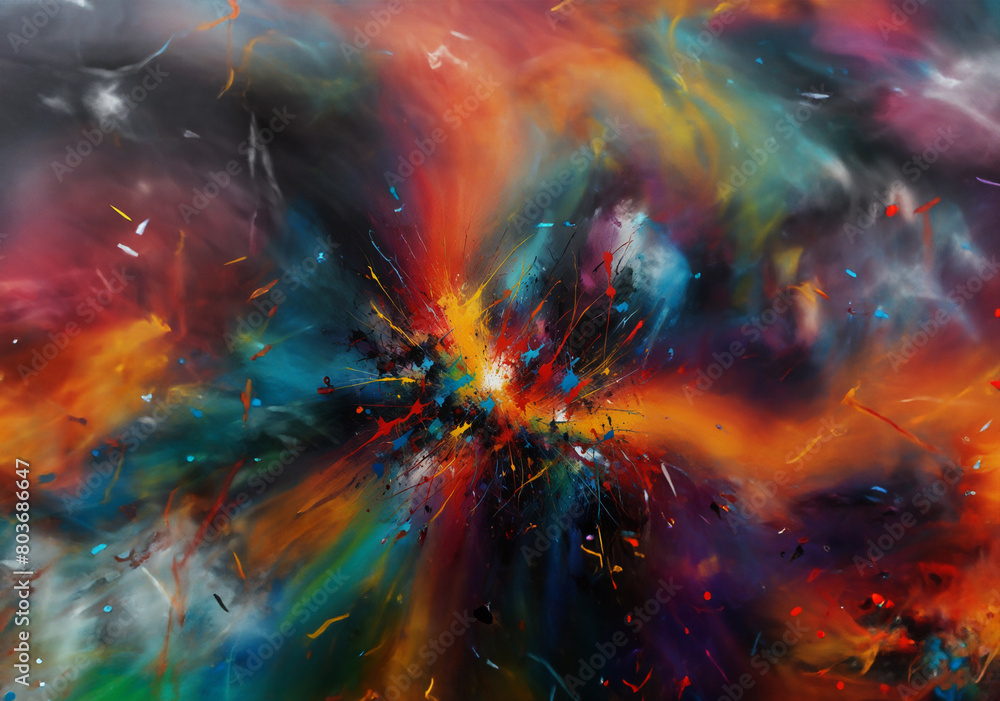 Abstract expressions burst with hues in the art studio. Abstract expressions burst with hues in the art studio.