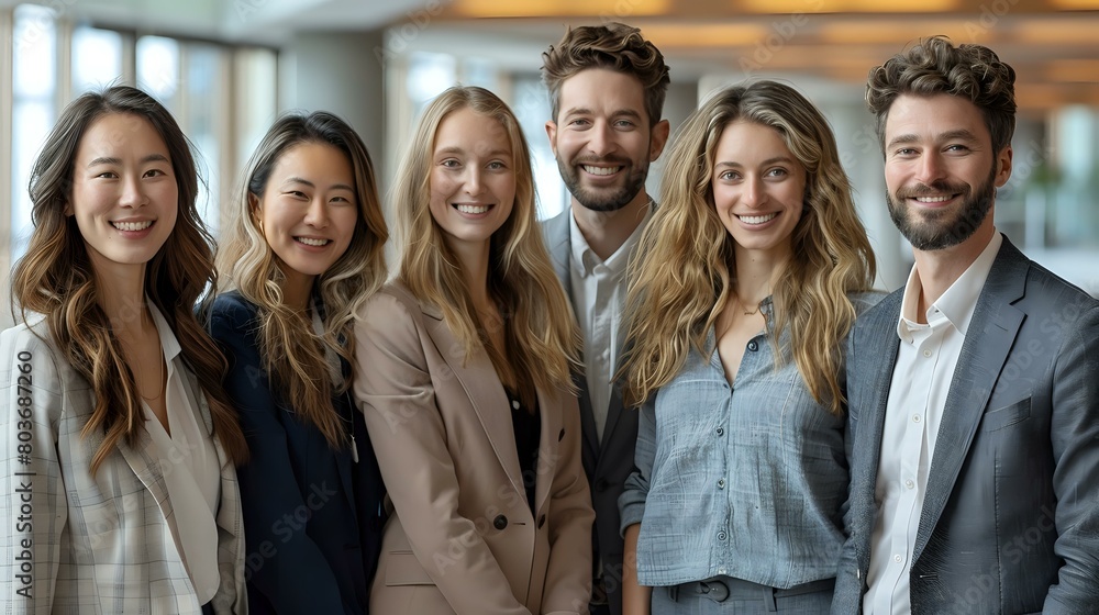 Positive work environment: A joyful team in a modern office setting Positive work environment: A joyful team in a modern office setting
