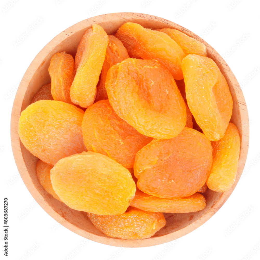 Dried apricots in a wooden bowl in wooden bowl Dried apricots in a wooden bowl in wooden bowl