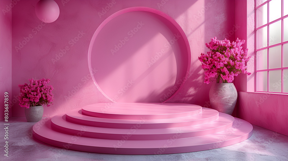 purple flowers in a vase,
 3D Render Pink Abstract Background Minimal Paste