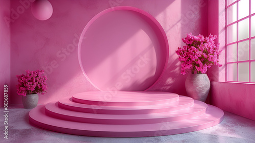 purple flowers in a vase,
 3D Render Pink Abstract Background Minimal Paste