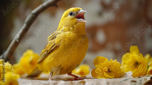 yellow bird on a branch,
A Singing Canary Hitting High Note