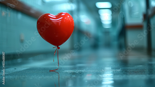 red balloon with heart,
 Abstract Image of a Heart  Shaped Red Balloon