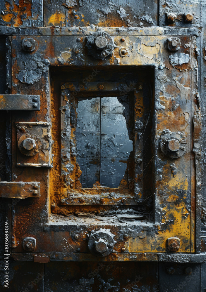 Rustic Reverie: Close-Up of an Aged Metal Door with Weathered Texture