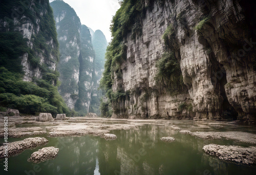 'Karst limestone Heritage important Karst Longshui Gorge formations feng constituent Wulong part rock Wulong World China Natural Background Travel Tree Landscape Forest Mountain Green China Natural' photo