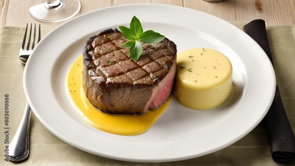 Bread and butter with cheese, herbs, pork, beef, chicken, and fish, served on a white plate as a gourmet lunch or dinner meal Bread and butter with cheese, herbs, pork, beef, chicken, and fish, served on a white plate as a gourmet lunch or dinner meal